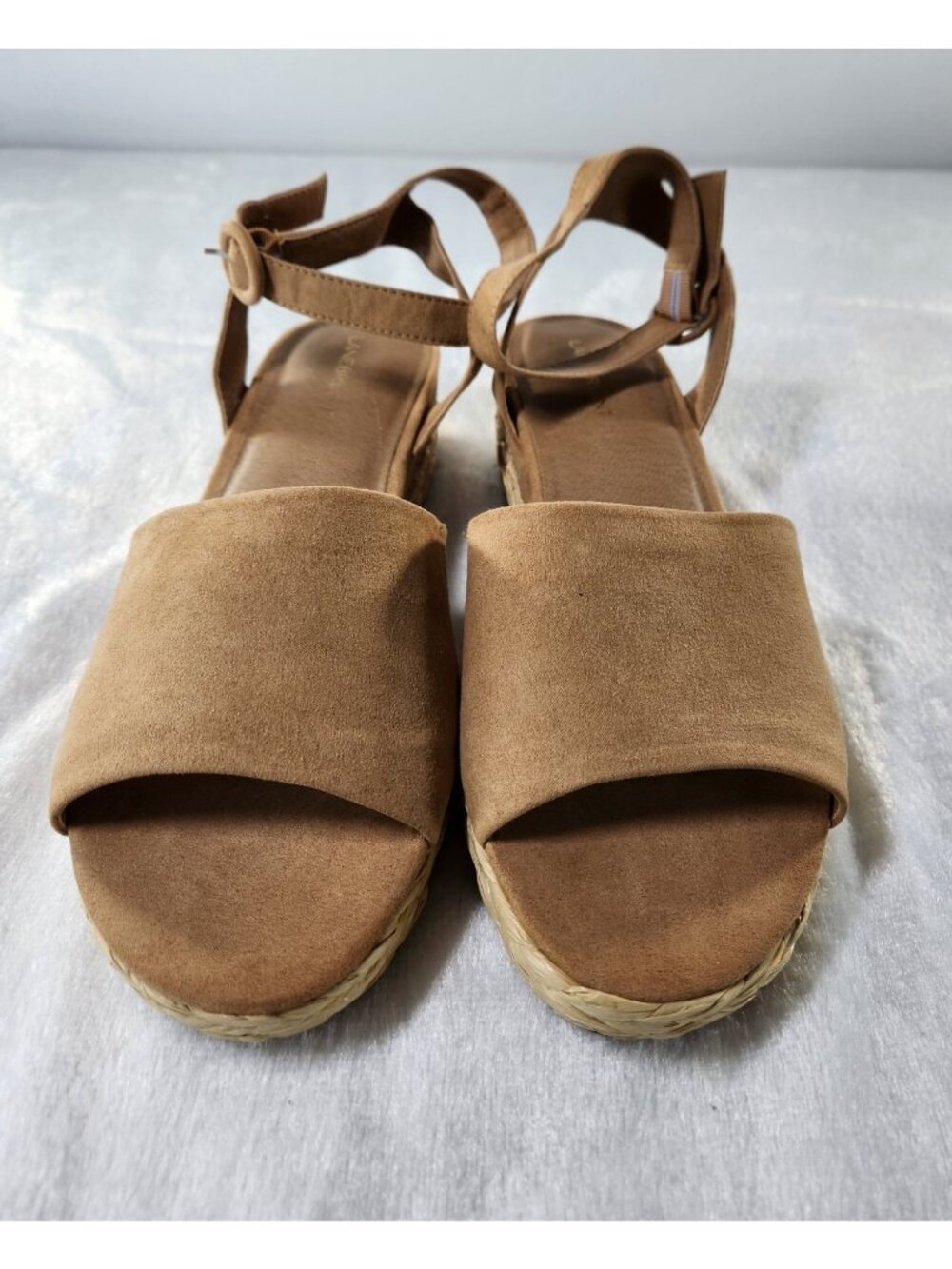Lane Bryant Shoes Espadrille Faux Suede Wedges With Ankle Straps-Tan-SZ 10W